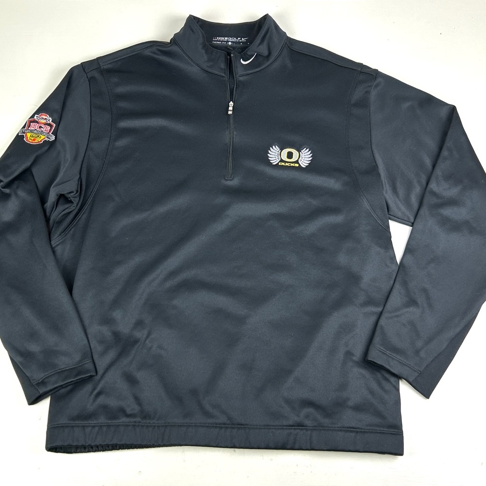 Nike Golf Therma Fit 1/4 ZiP Sweatshirt Fleece Black Sz Large Oregon Ducks 2011